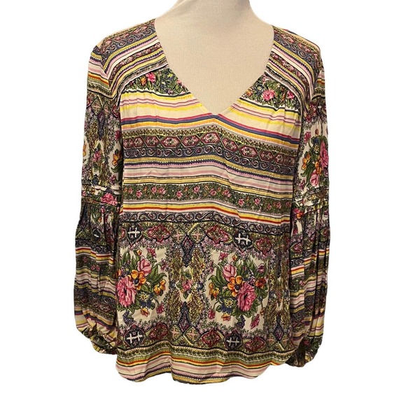 Anthropologie Maeve •S• Floral Print Ceresco Peasant Top Blouse BOHO Shirt Puff - Picture 4 of 12